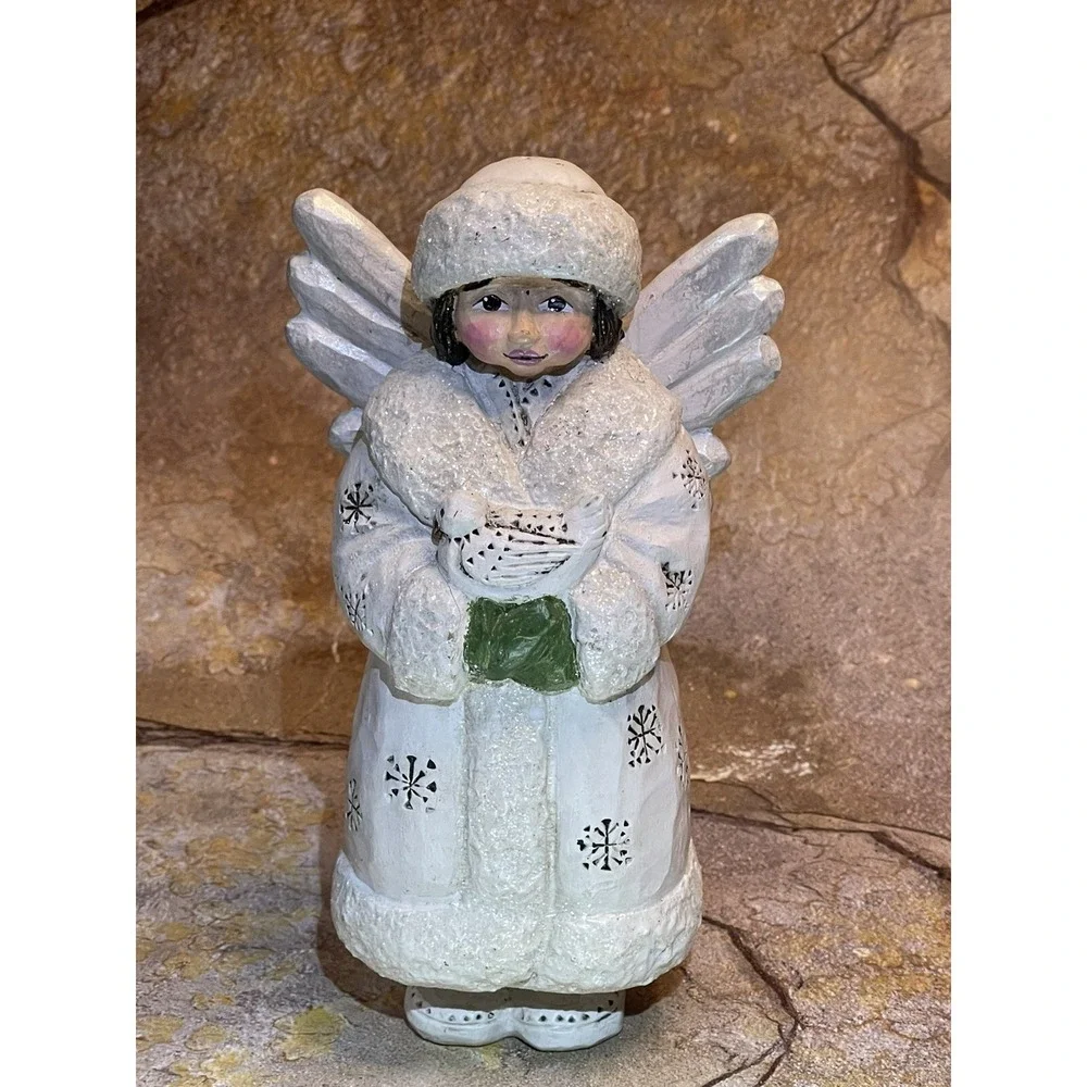 Pam Schifferl White Christmas Folk Art Angel with Dove By Midwest 7
